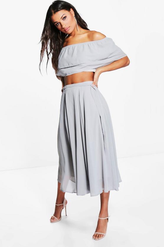 Leah Ruffle Off The Shoulder Skater Woven Co-Ord